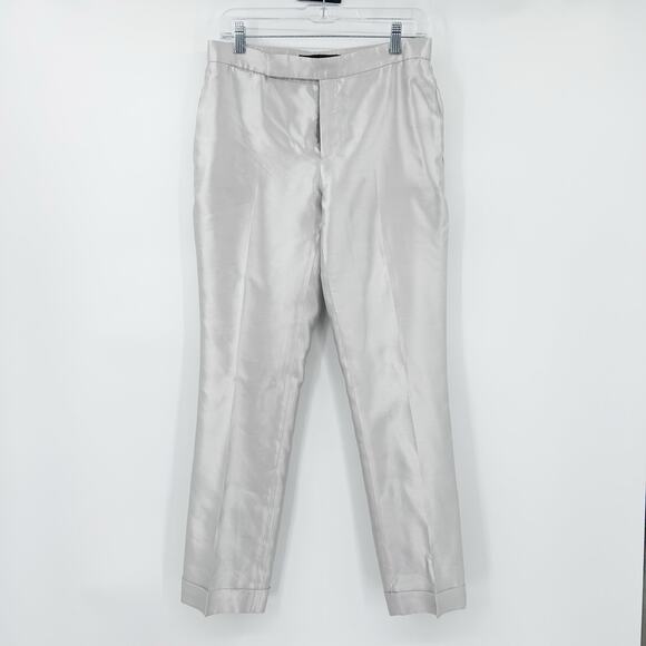 Ralph Lauren Black Label 100% Silk Straight Leg Trouser Pants Silver Womens 6 - Picture 4 of 12